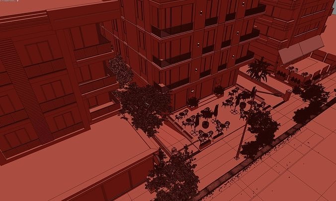 Apartment Exterior Scene 3D model 3