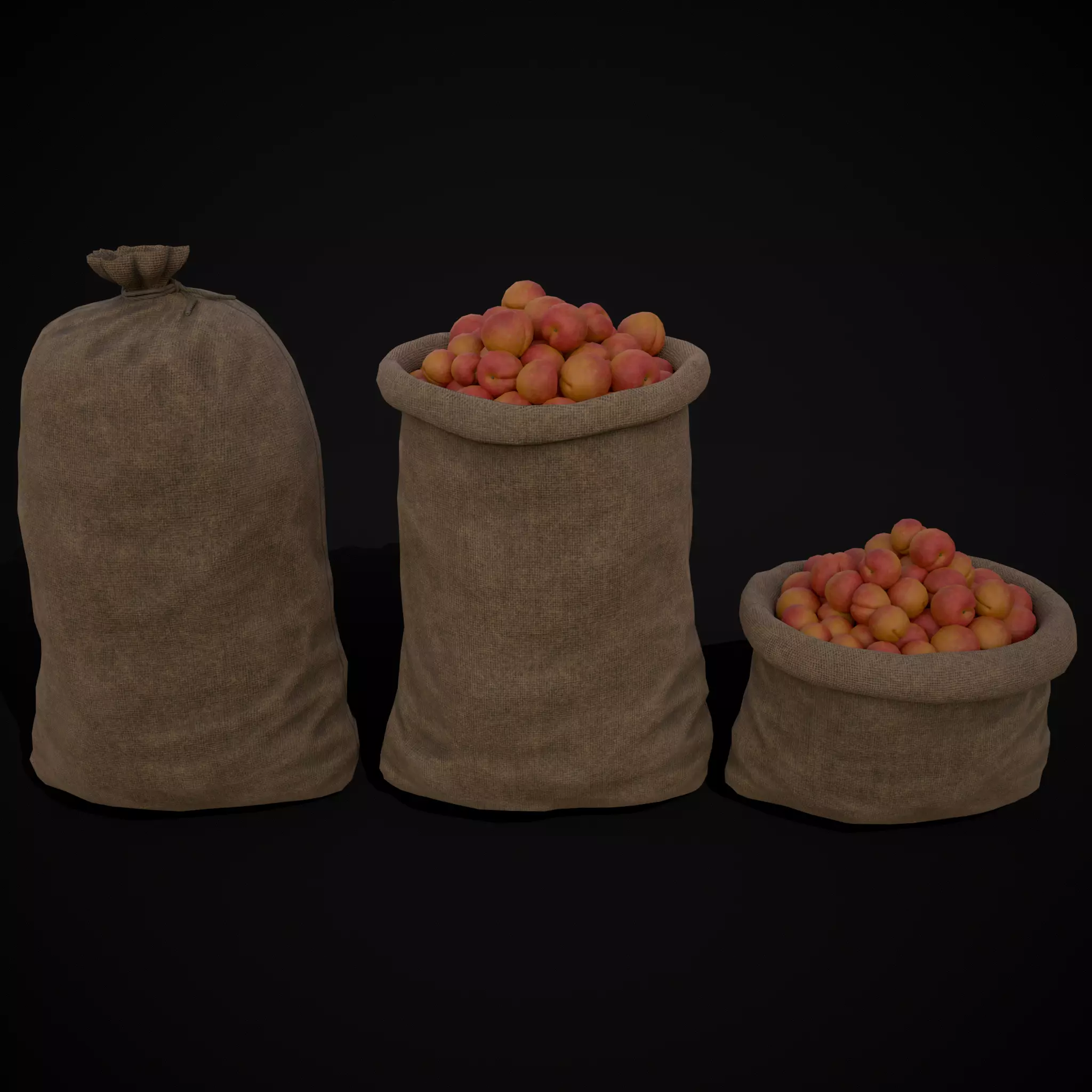 Burlap Sacks of Peaches Low-poly 3D model_0
