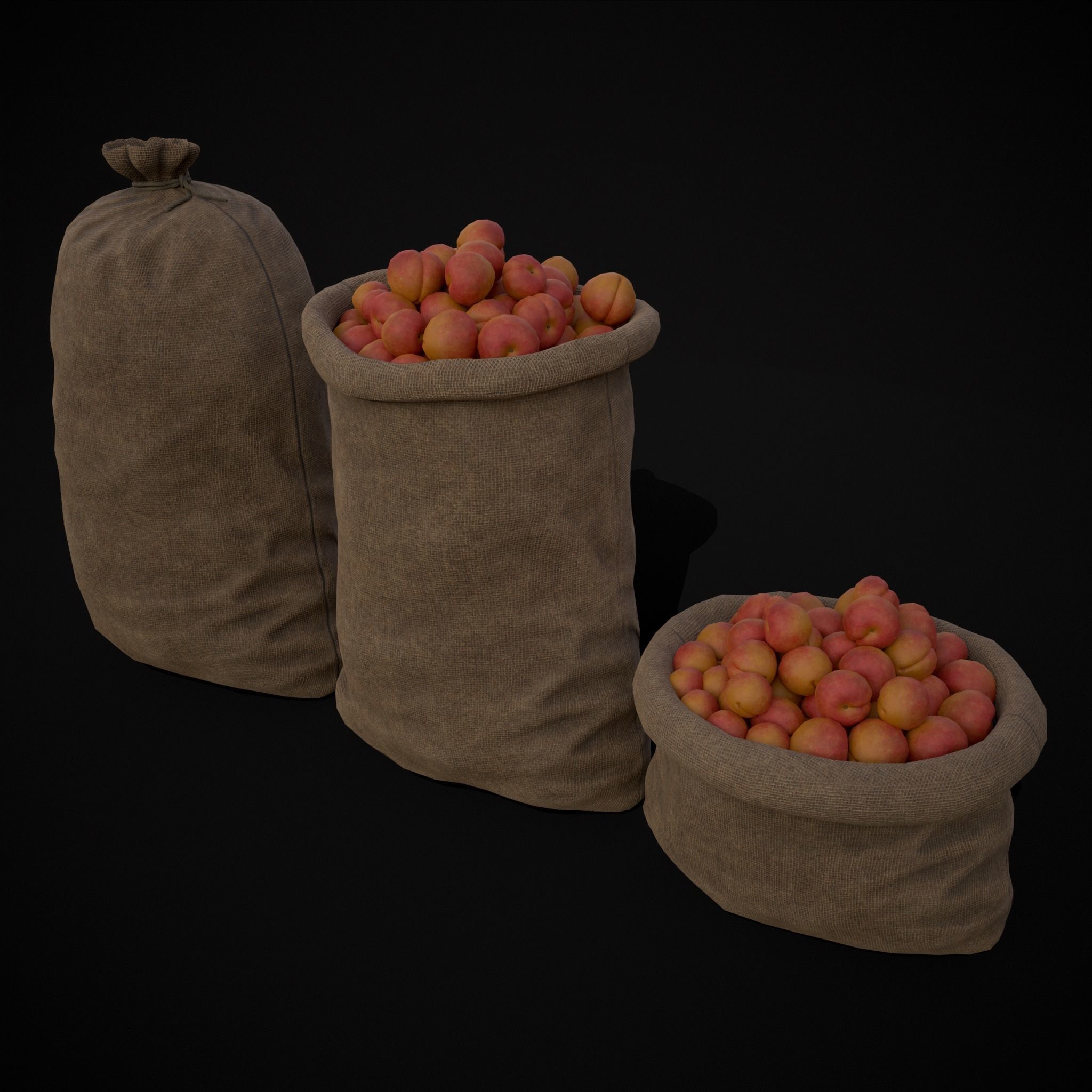 Burlap Sacks of Peaches Low-poly 3D model_7