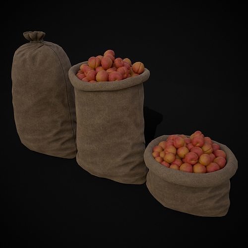 Burlap Sacks of Peaches Low-poly 3D model 7
