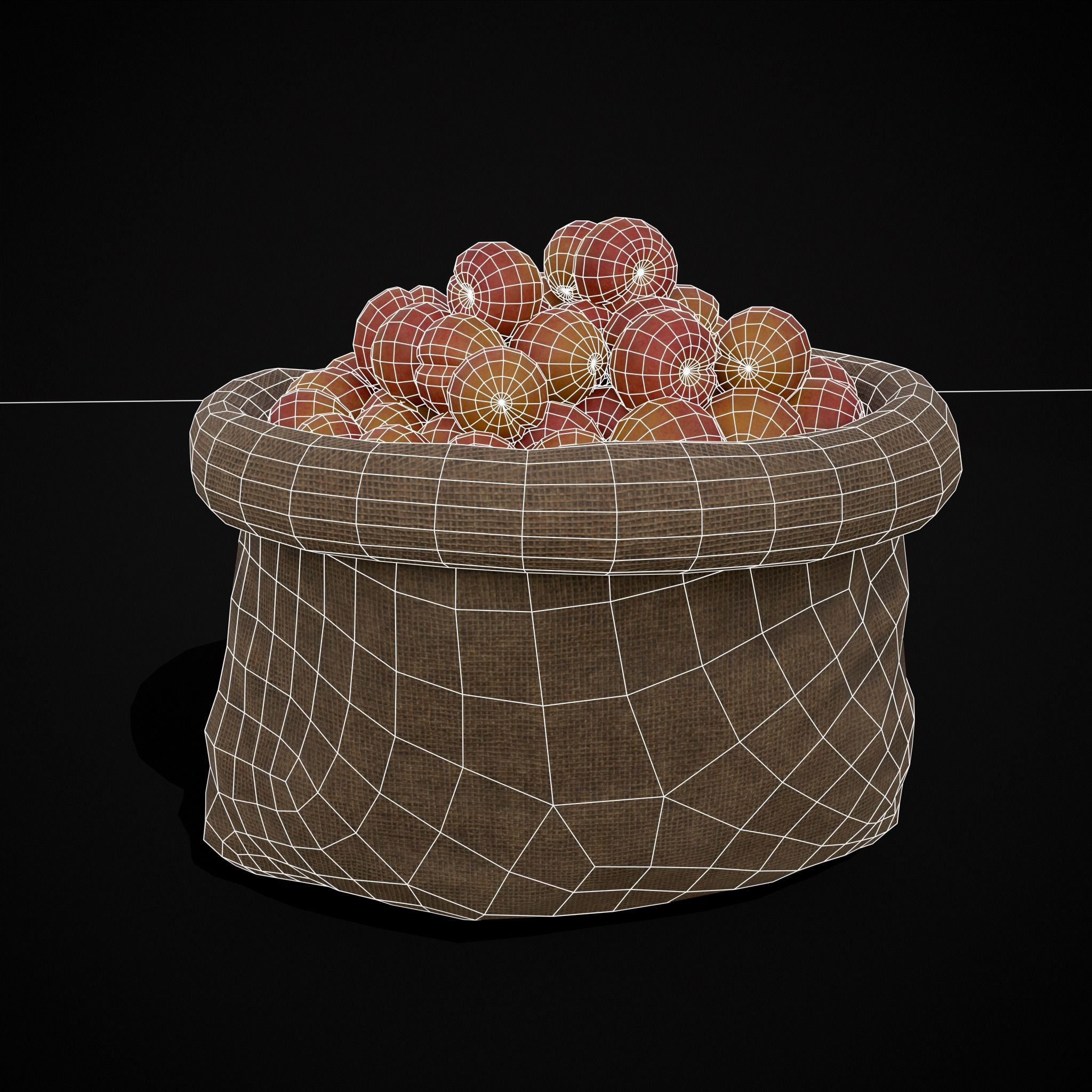 Burlap Sacks of Peaches Low-poly 3D model_16
