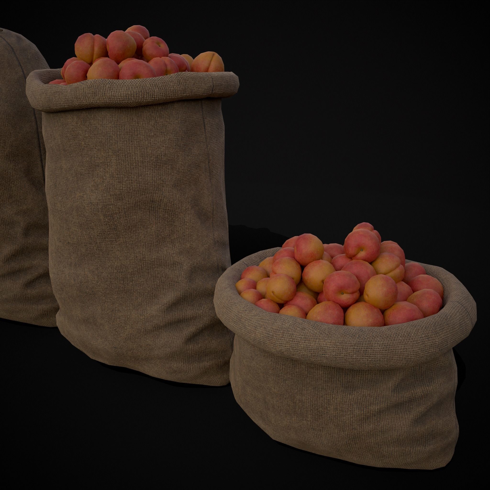 Burlap Sacks of Peaches Low-poly 3D model_17