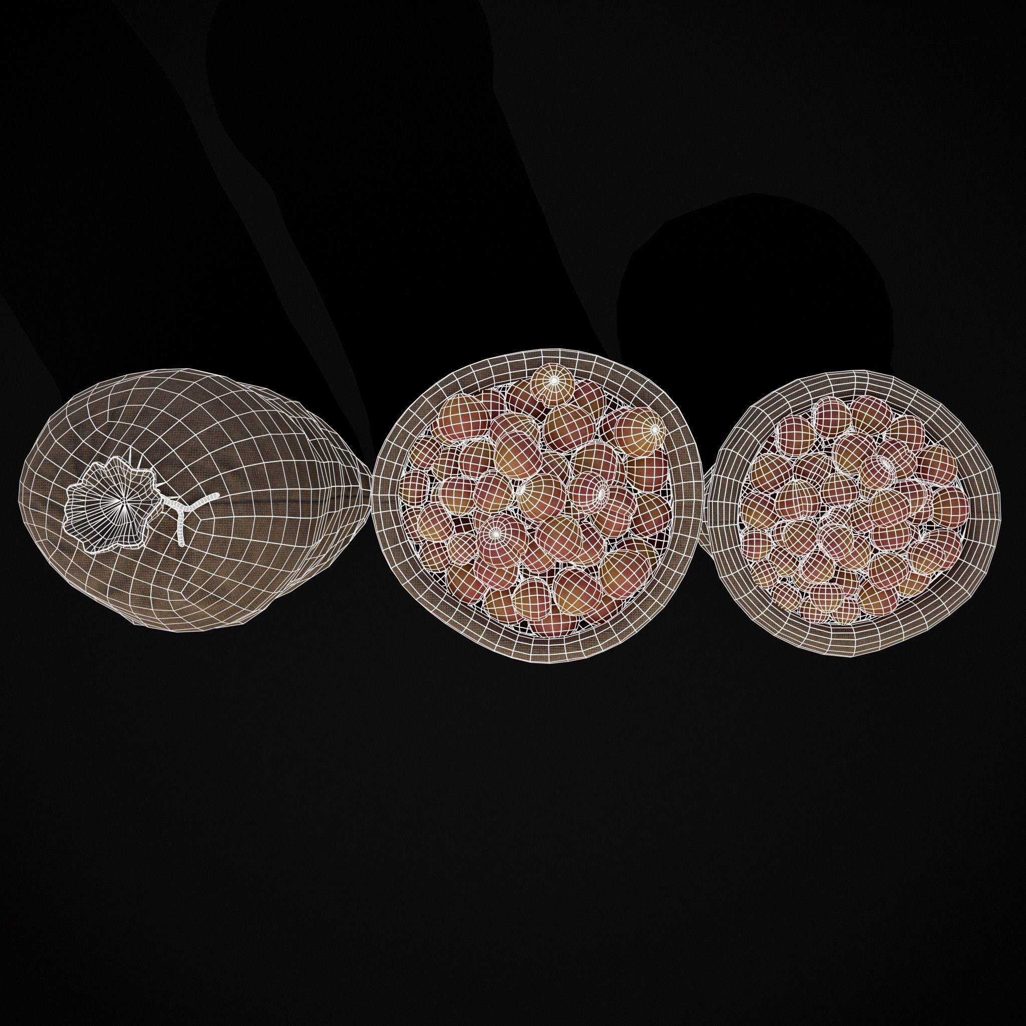 Burlap Sacks of Peaches Low-poly 3D model_6