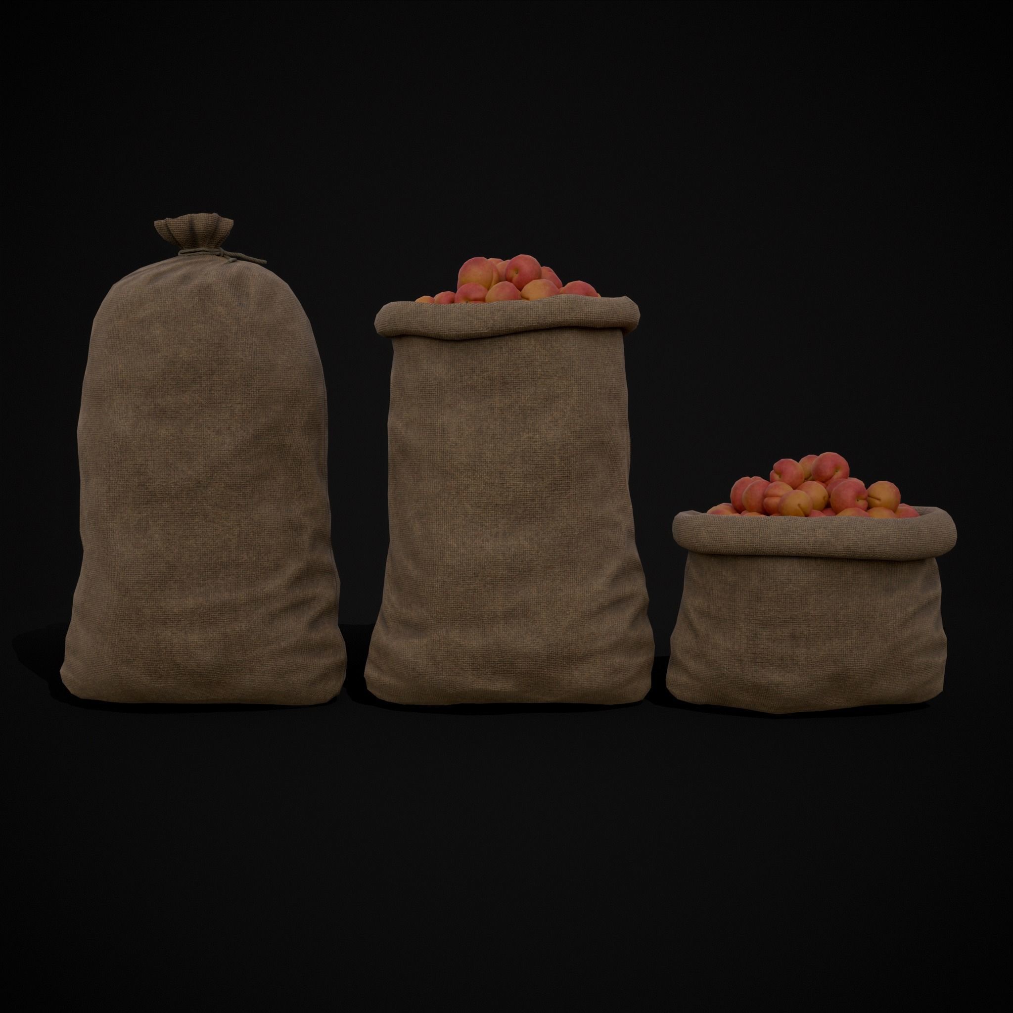 Burlap Sacks of Peaches Low-poly 3D model_19