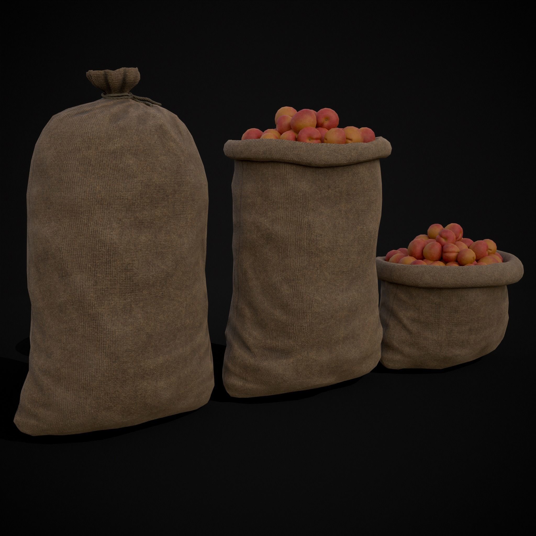 Burlap Sacks of Peaches Low-poly 3D model_9