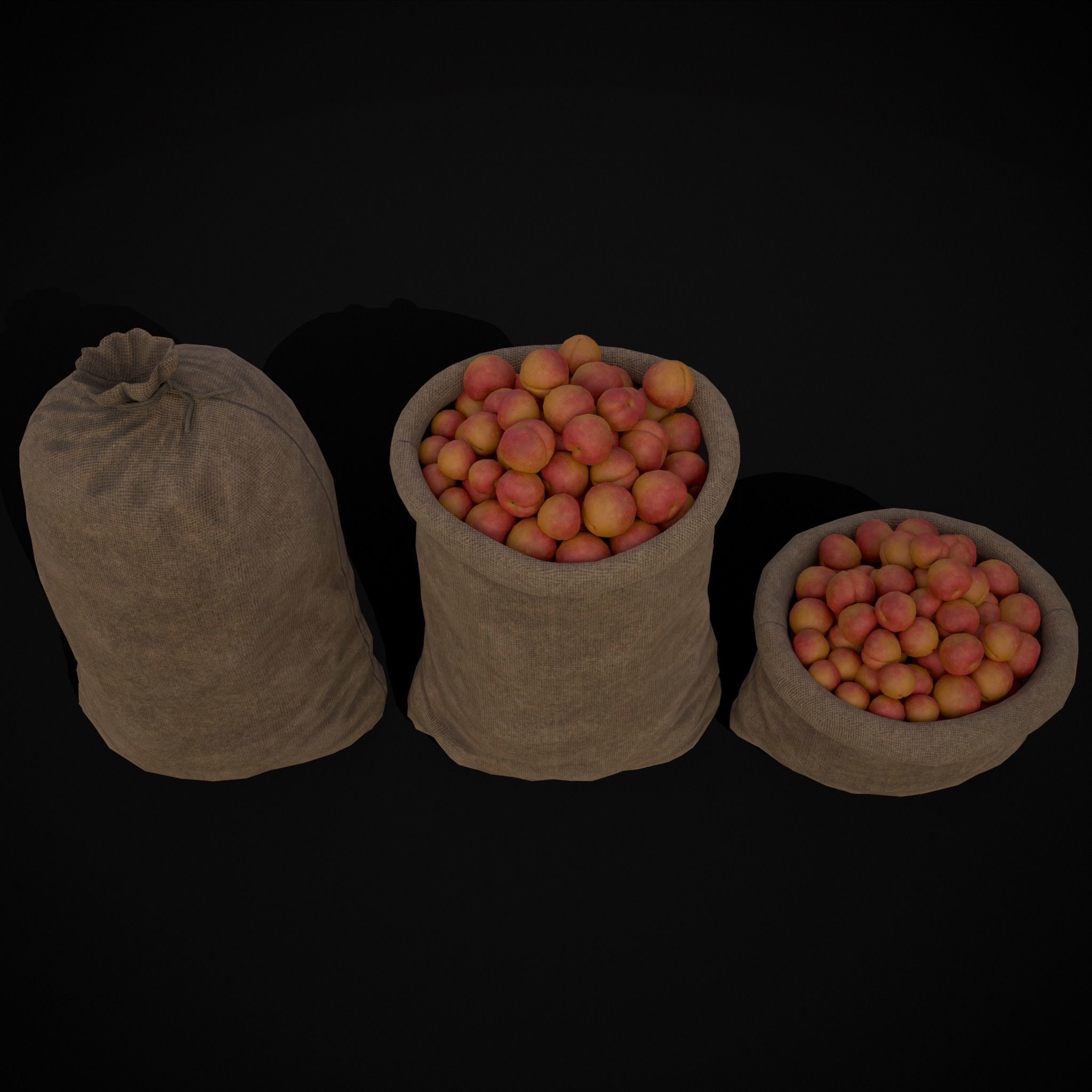Burlap Sacks of Peaches Low-poly 3D model_3