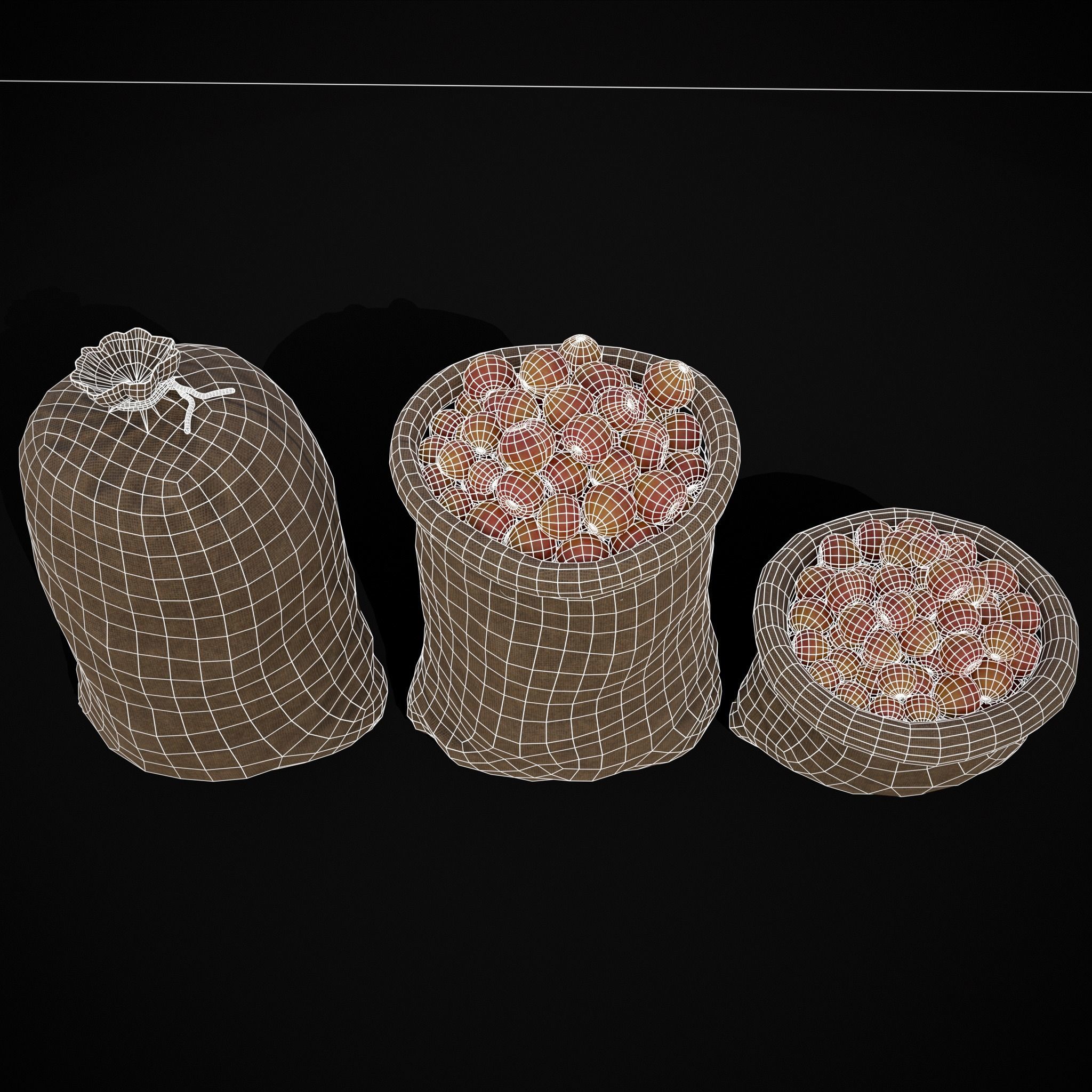 Burlap Sacks of Peaches Low-poly 3D model_4
