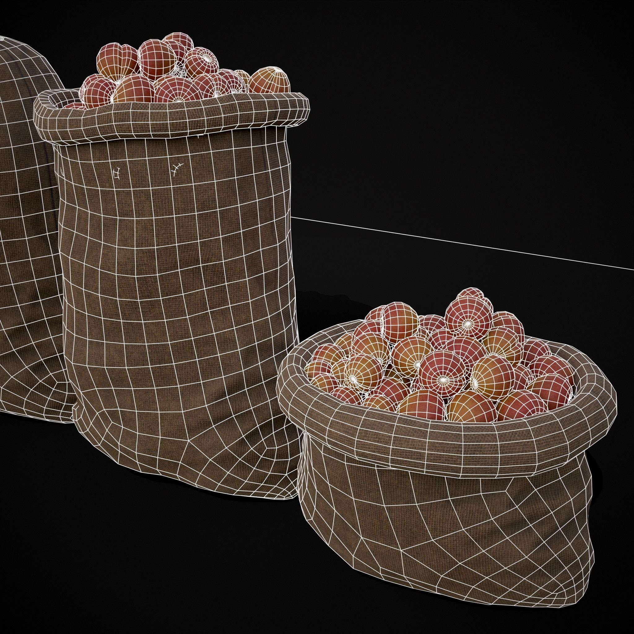 Burlap Sacks of Peaches Low-poly 3D model_18