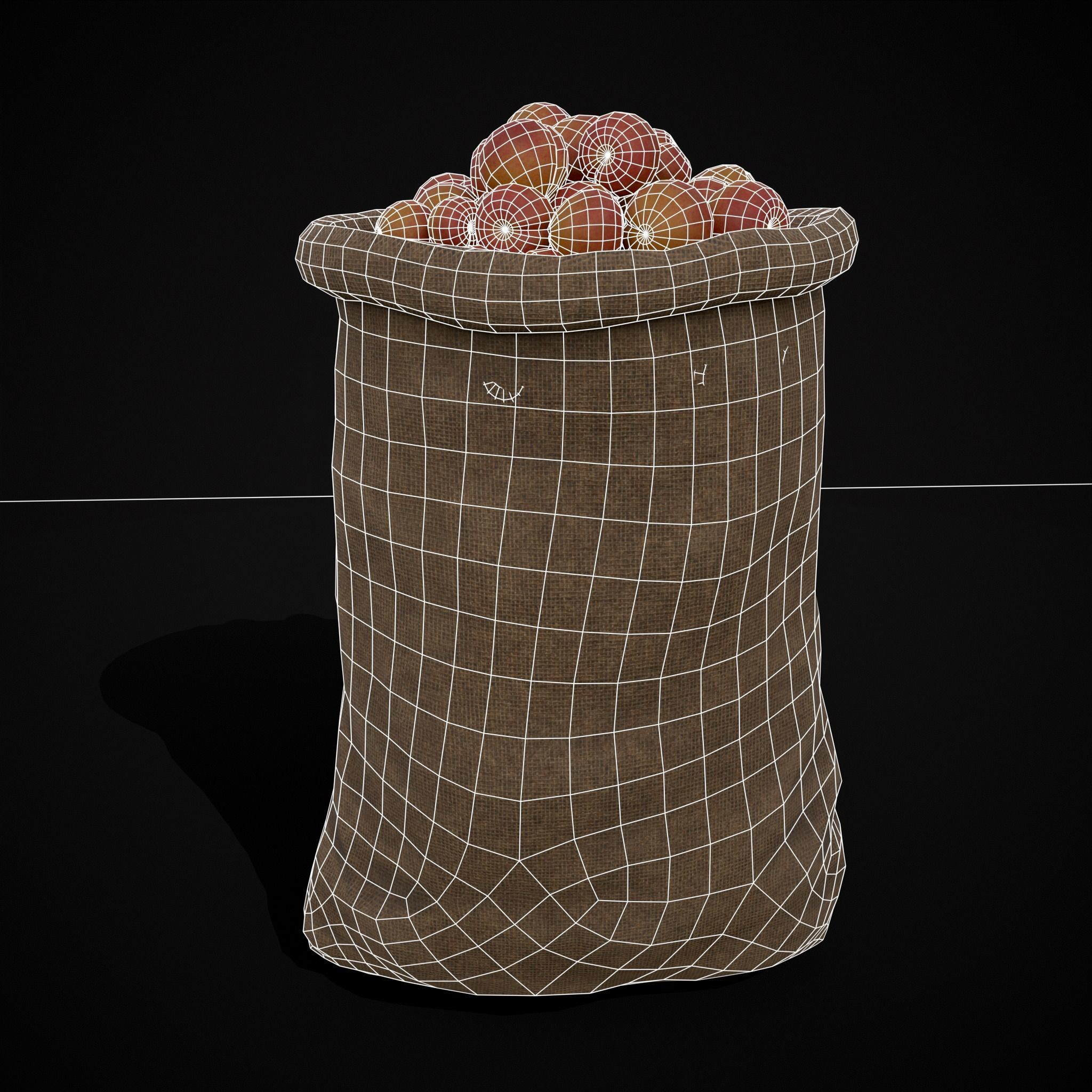 Burlap Sacks of Peaches Low-poly 3D model_14