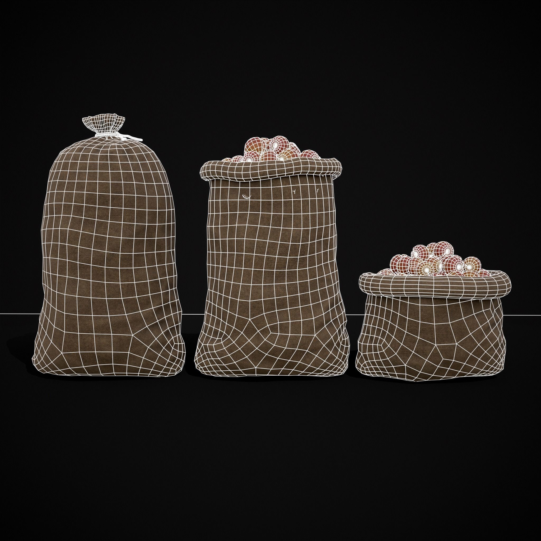 Burlap Sacks of Peaches Low-poly 3D model_20