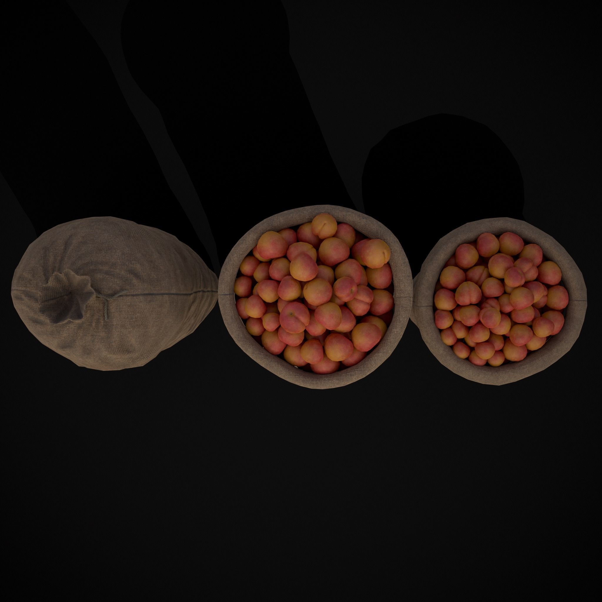 Burlap Sacks of Peaches Low-poly 3D model_5