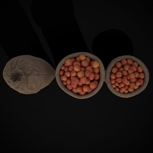 Burlap Sacks of Peaches Low-poly 3D model 5