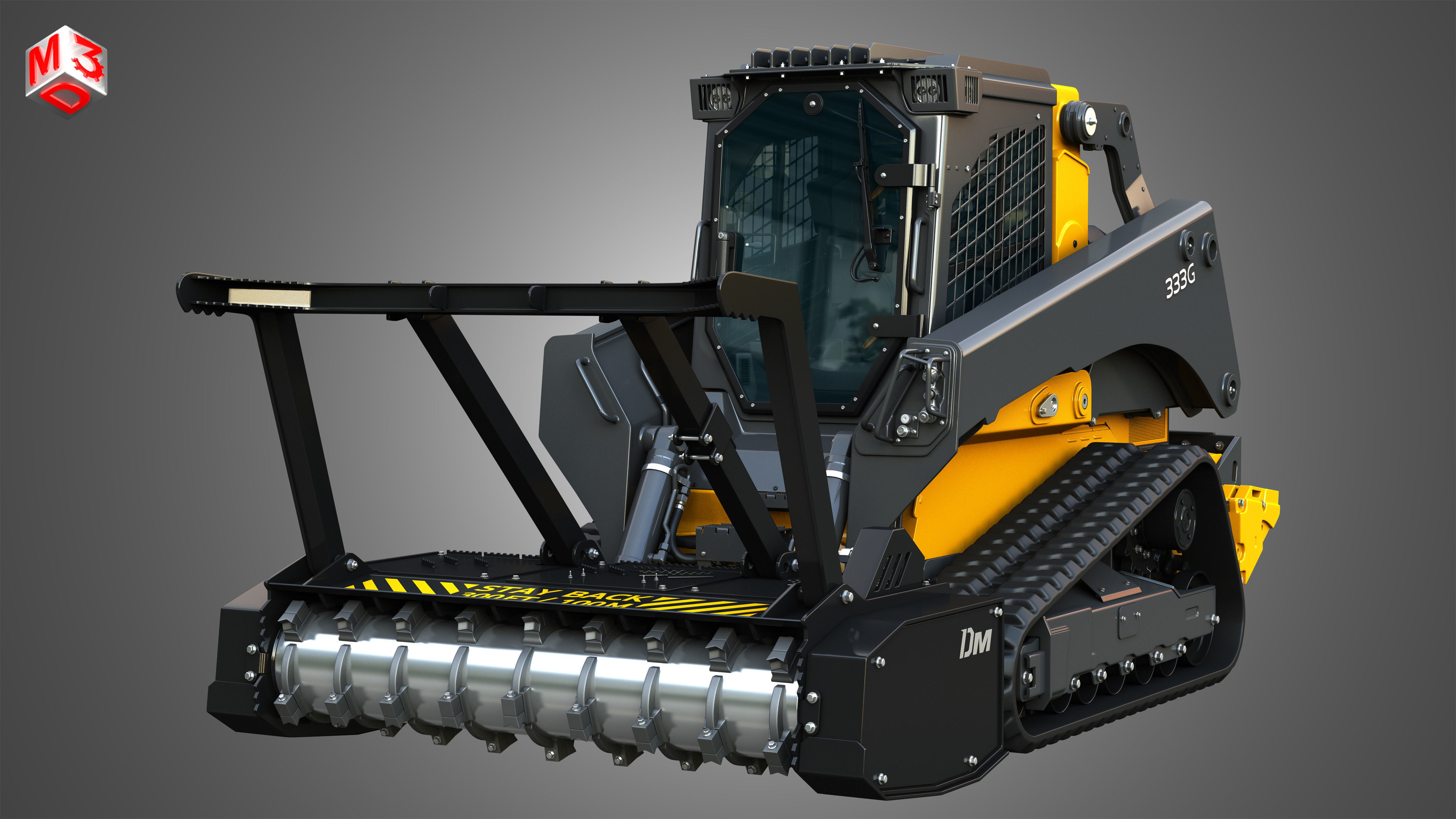 333G Compact Track Loader with Forestry Package - Drum Mulcher 3D model_12