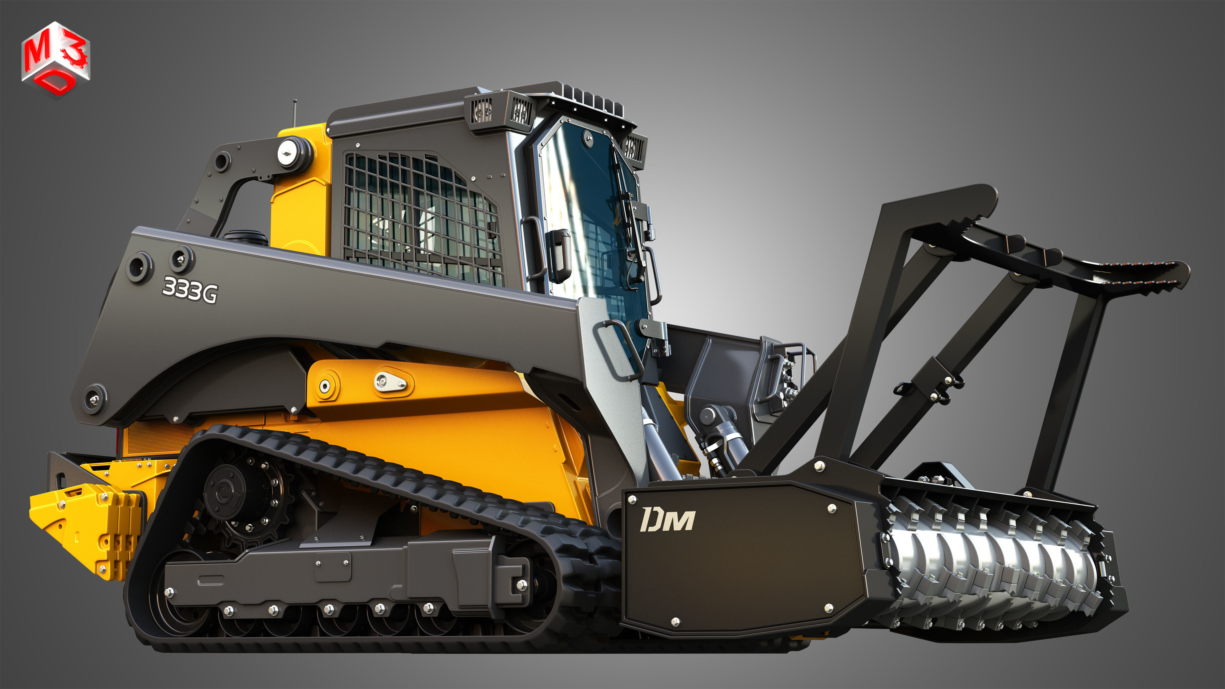 333G Compact Track Loader with Forestry Package - Drum Mulcher 3D model_10