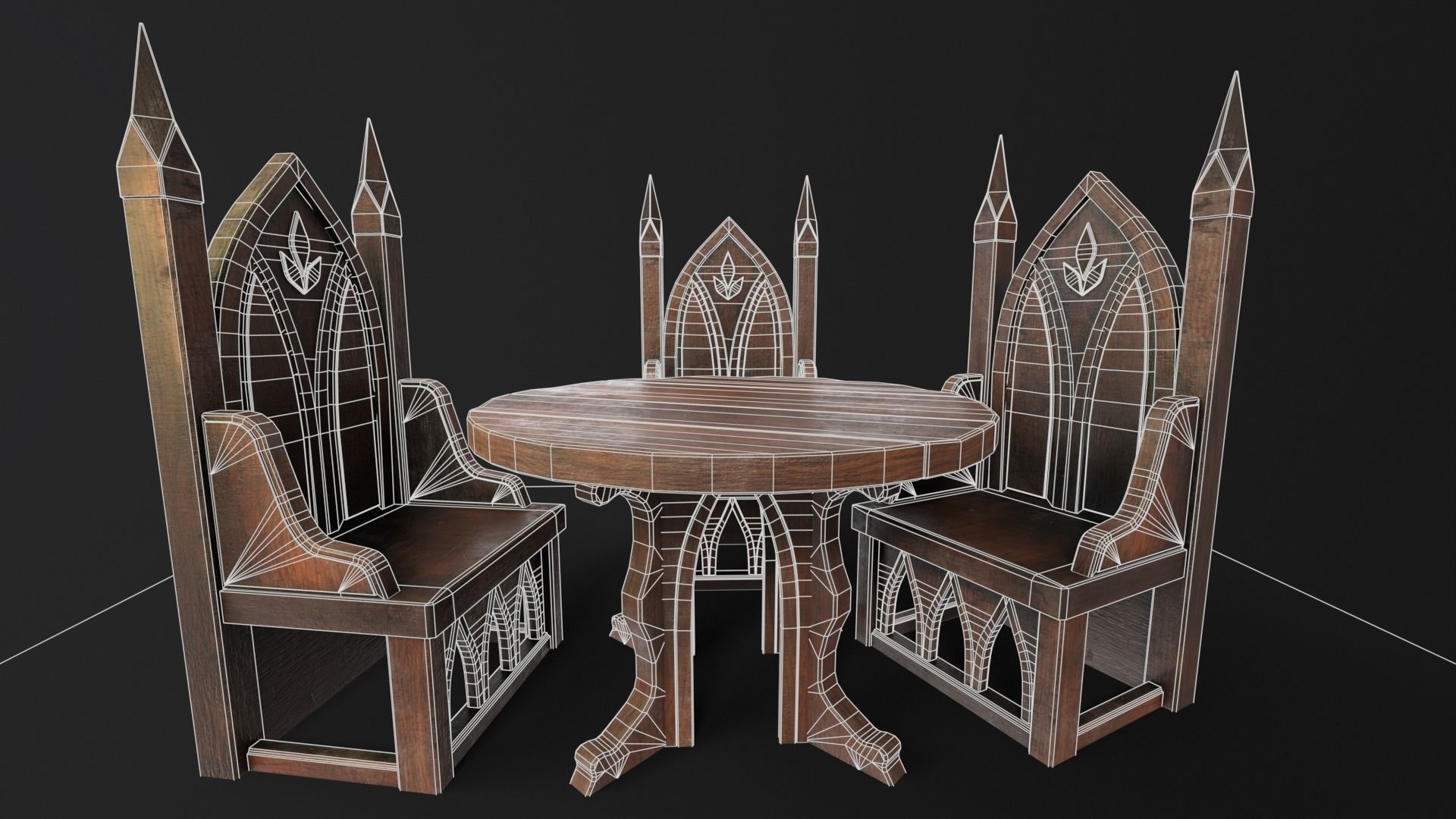 Gothic Church Chair and Table 3D Model Collection_8