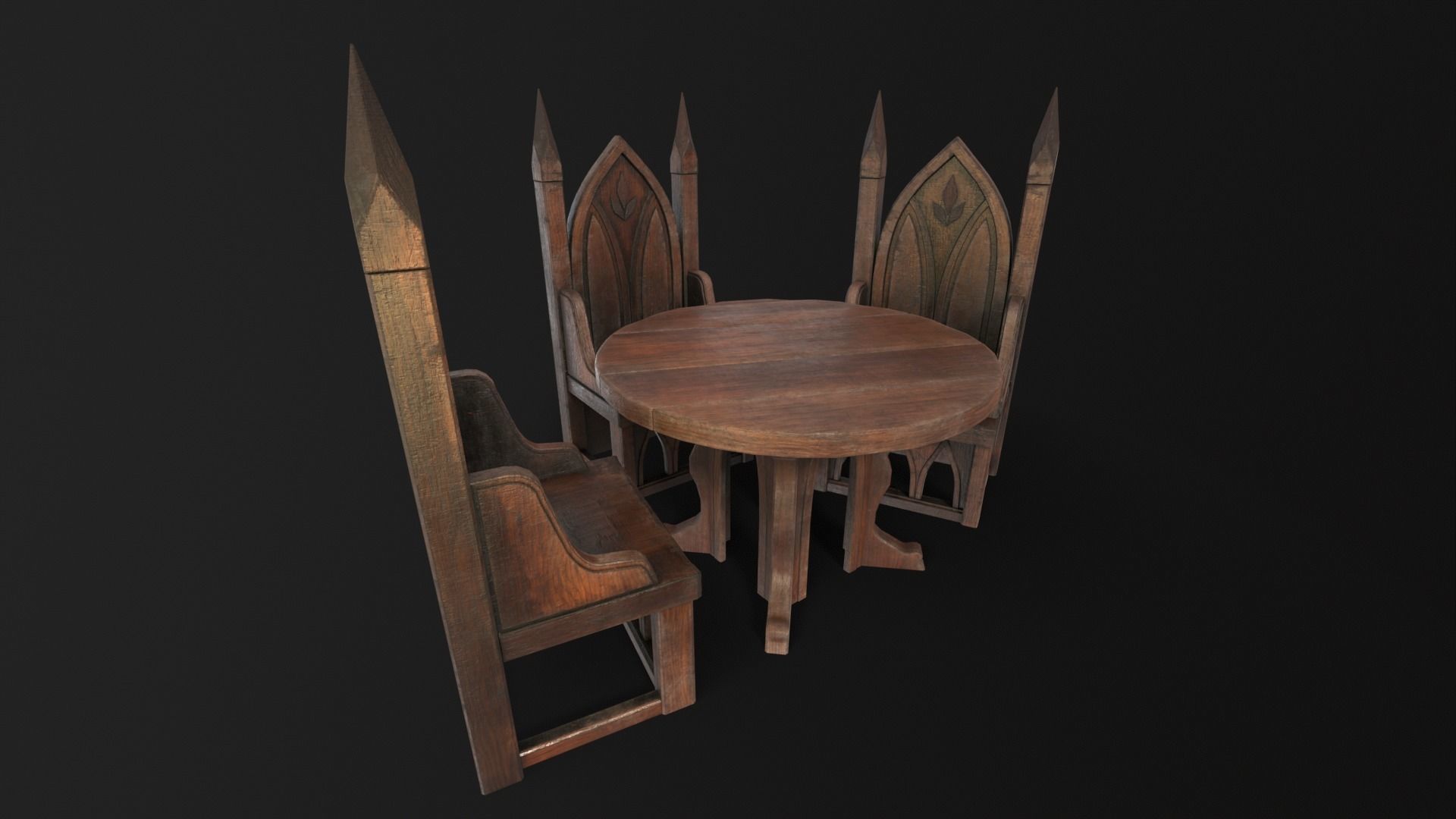 Gothic Church Chair and Table 3D Model Collection_13