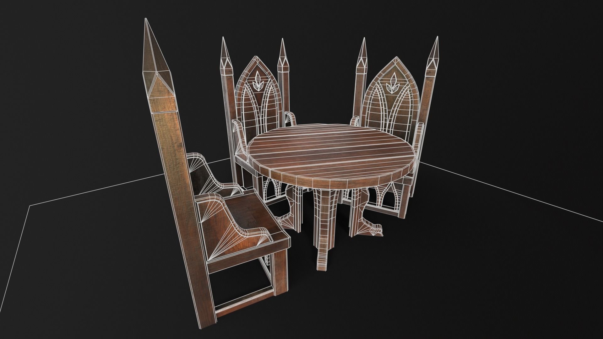 Gothic Church Chair and Table 3D Model Collection_9