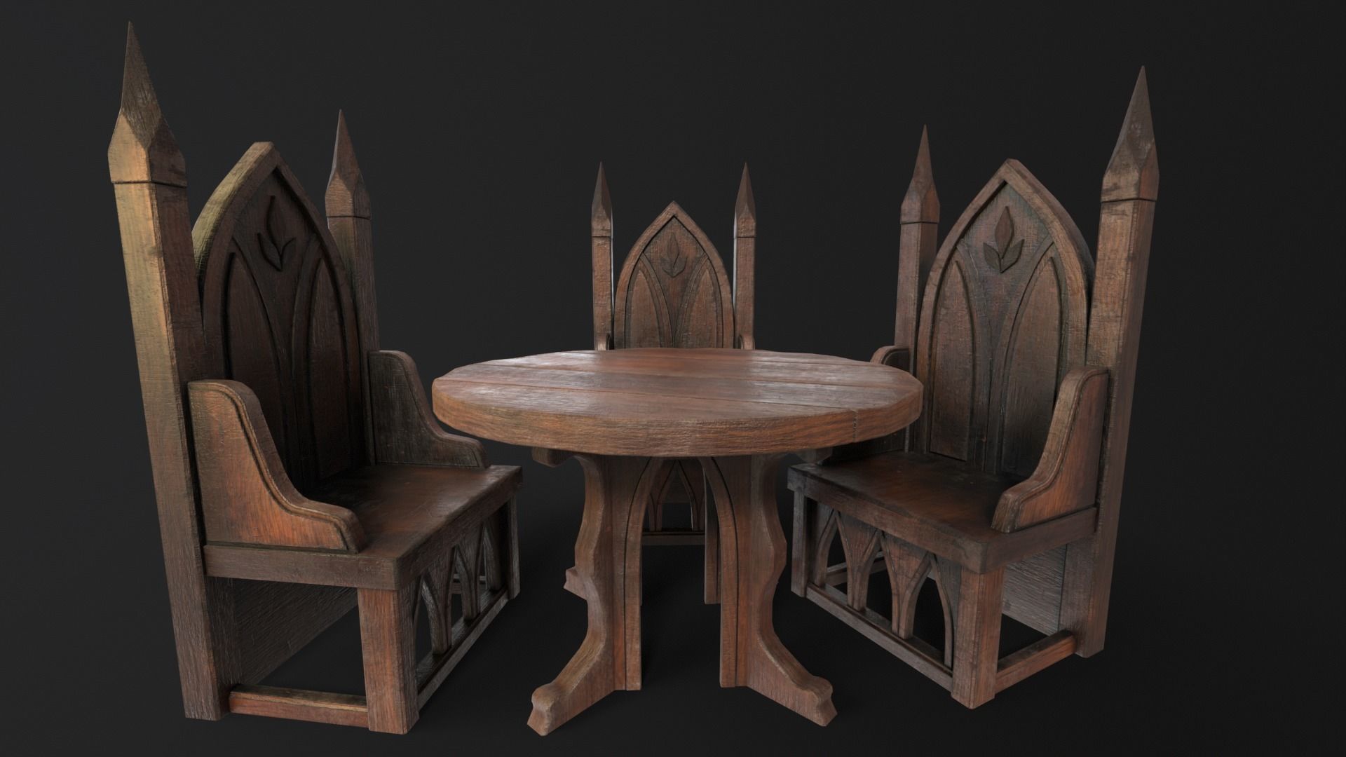 Gothic Church Chair and Table 3D Model Collection_7
