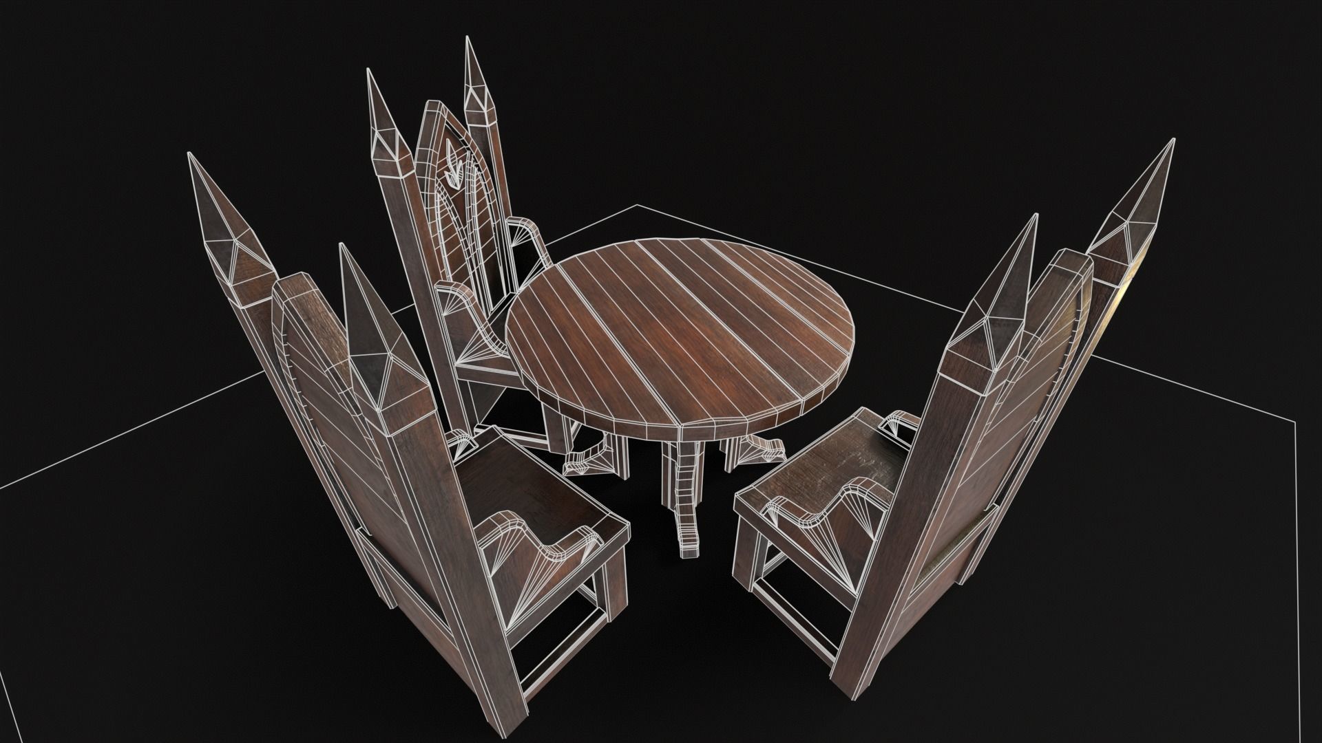 Gothic Church Chair and Table 3D Model Collection_10