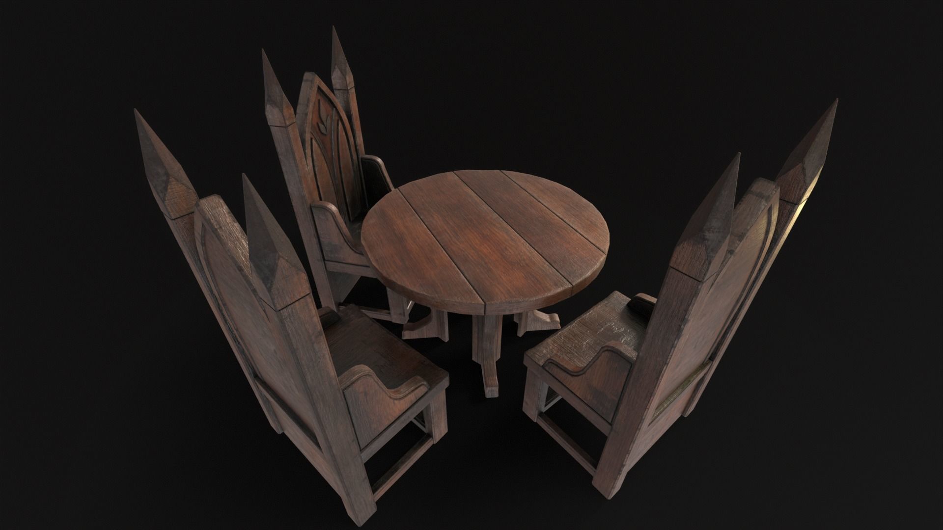 Gothic Church Chair and Table 3D Model Collection_12