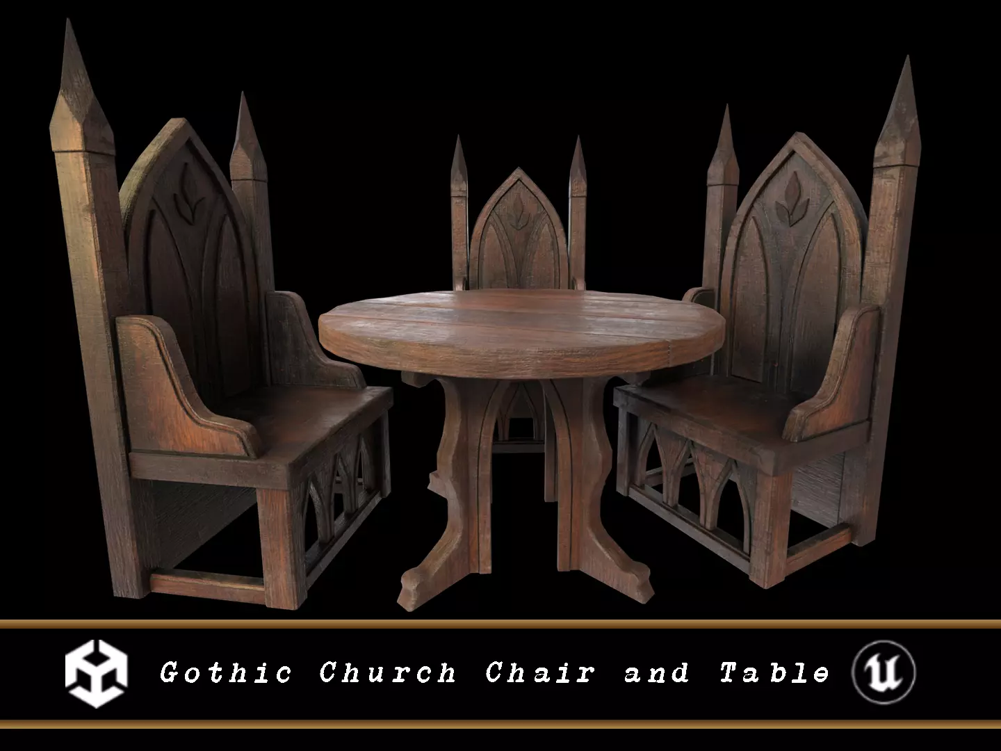 Gothic Church Chair and Table 3D Model Collection_0