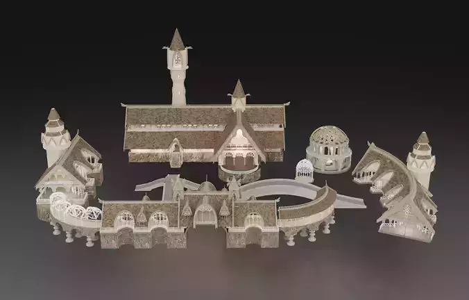 Rivendell Buildings Low-poly 3D model