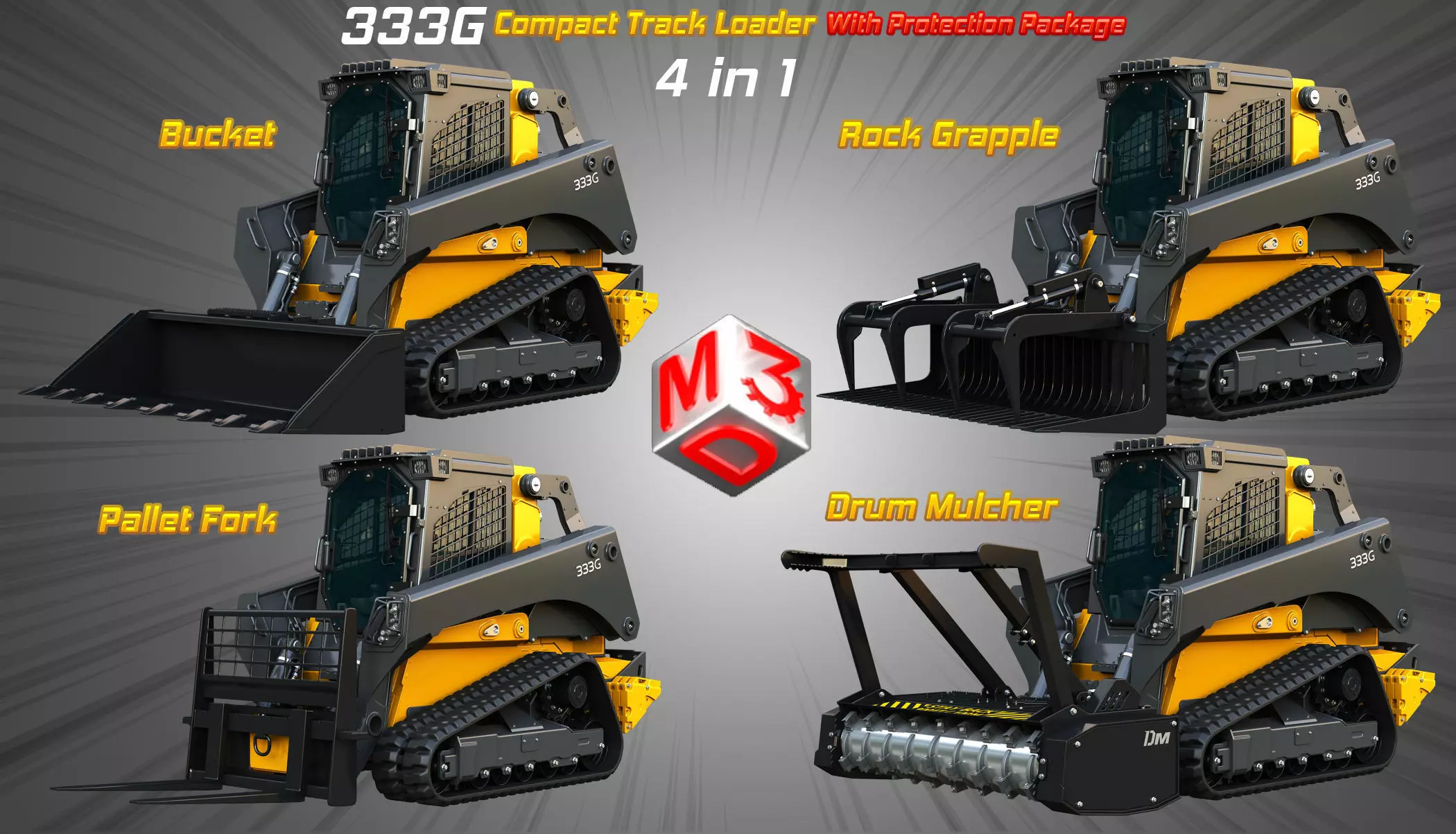 333G Compact Track Loader - 4 in 1 3D Model Collection_0
