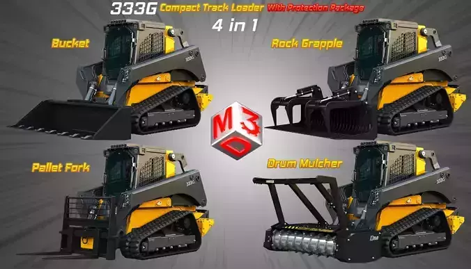 333G Compact Track Loader - 4 in 1 3D Model Collection