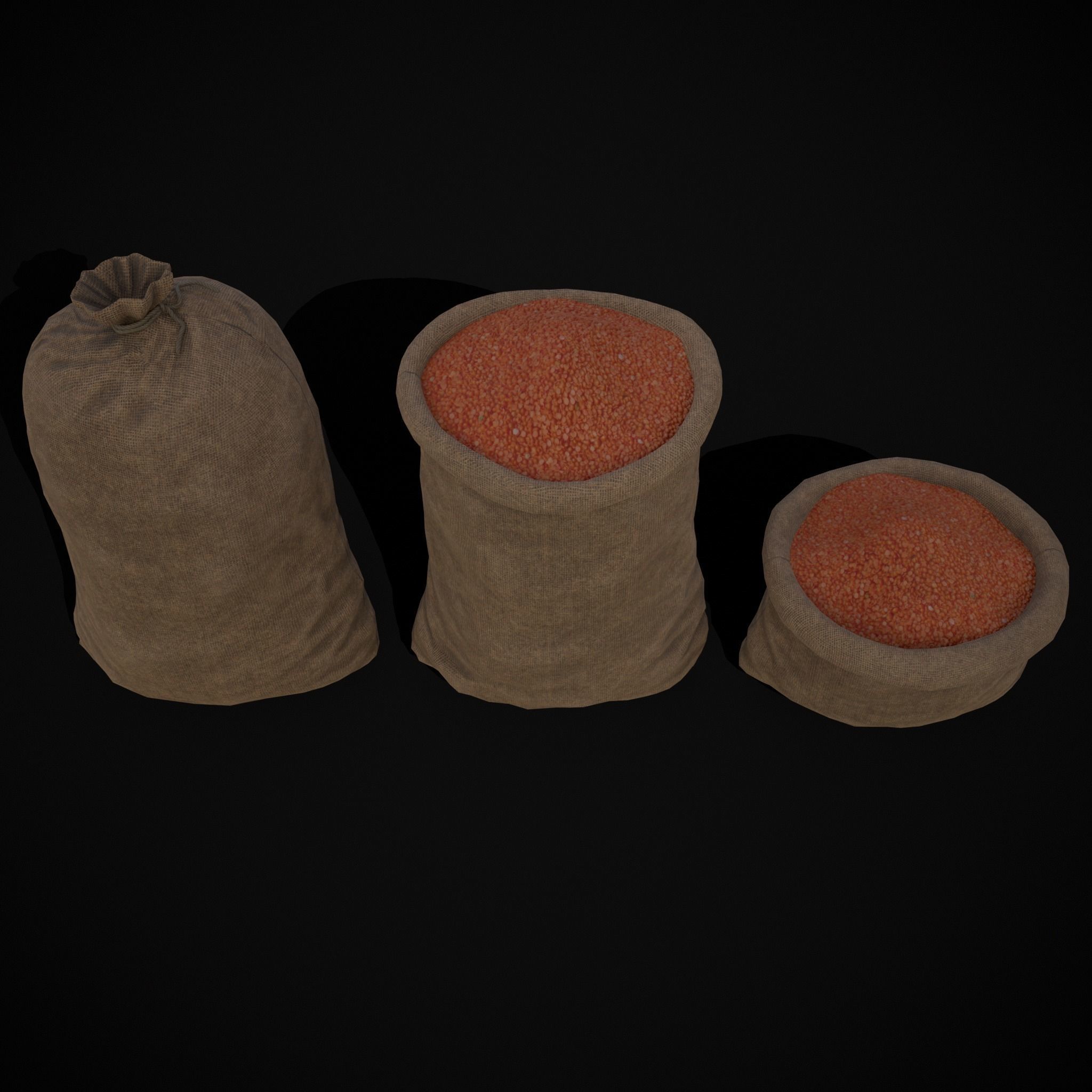 Burlap Sacks of Lentils Low-poly 3D model_3