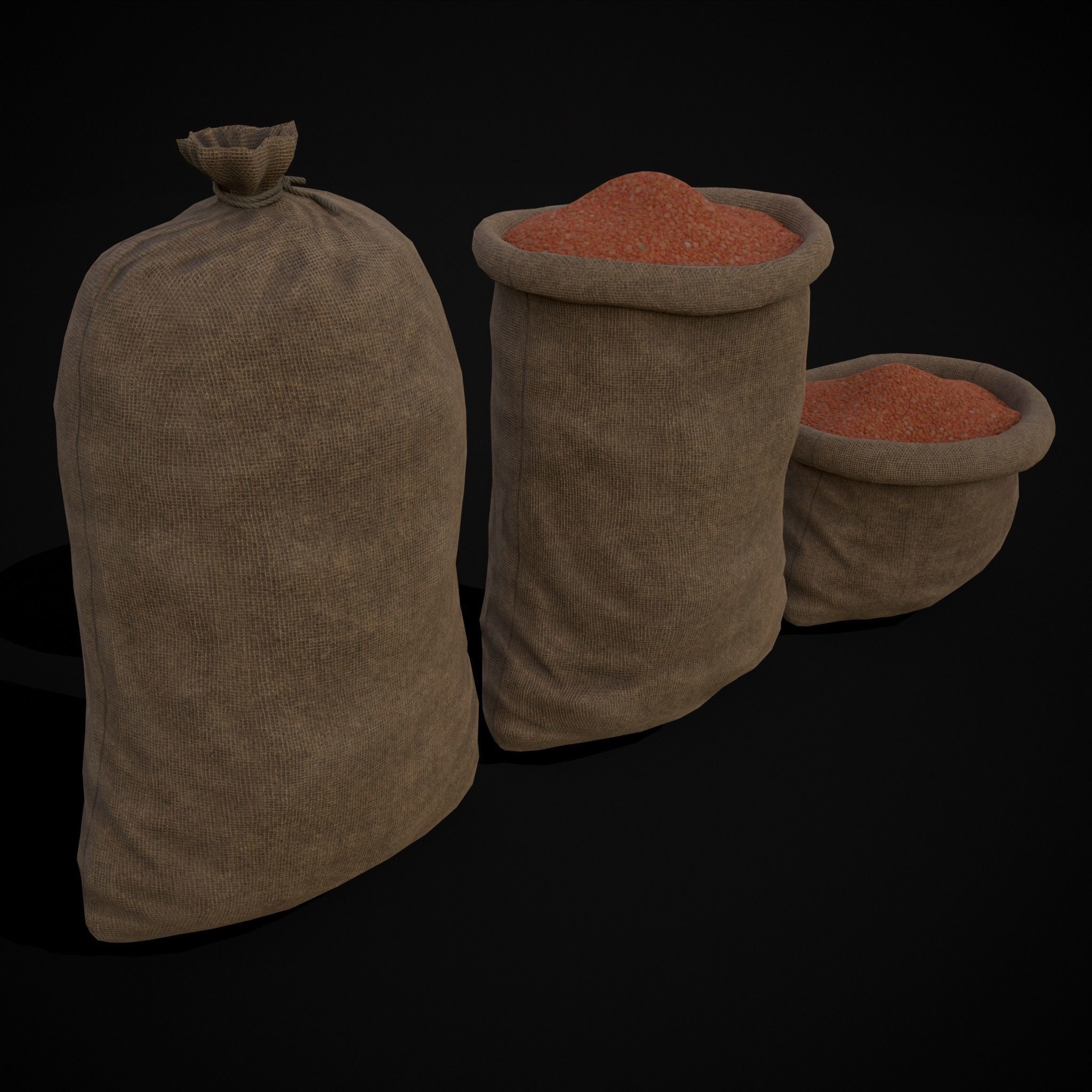 Burlap Sacks of Lentils Low-poly 3D model_9