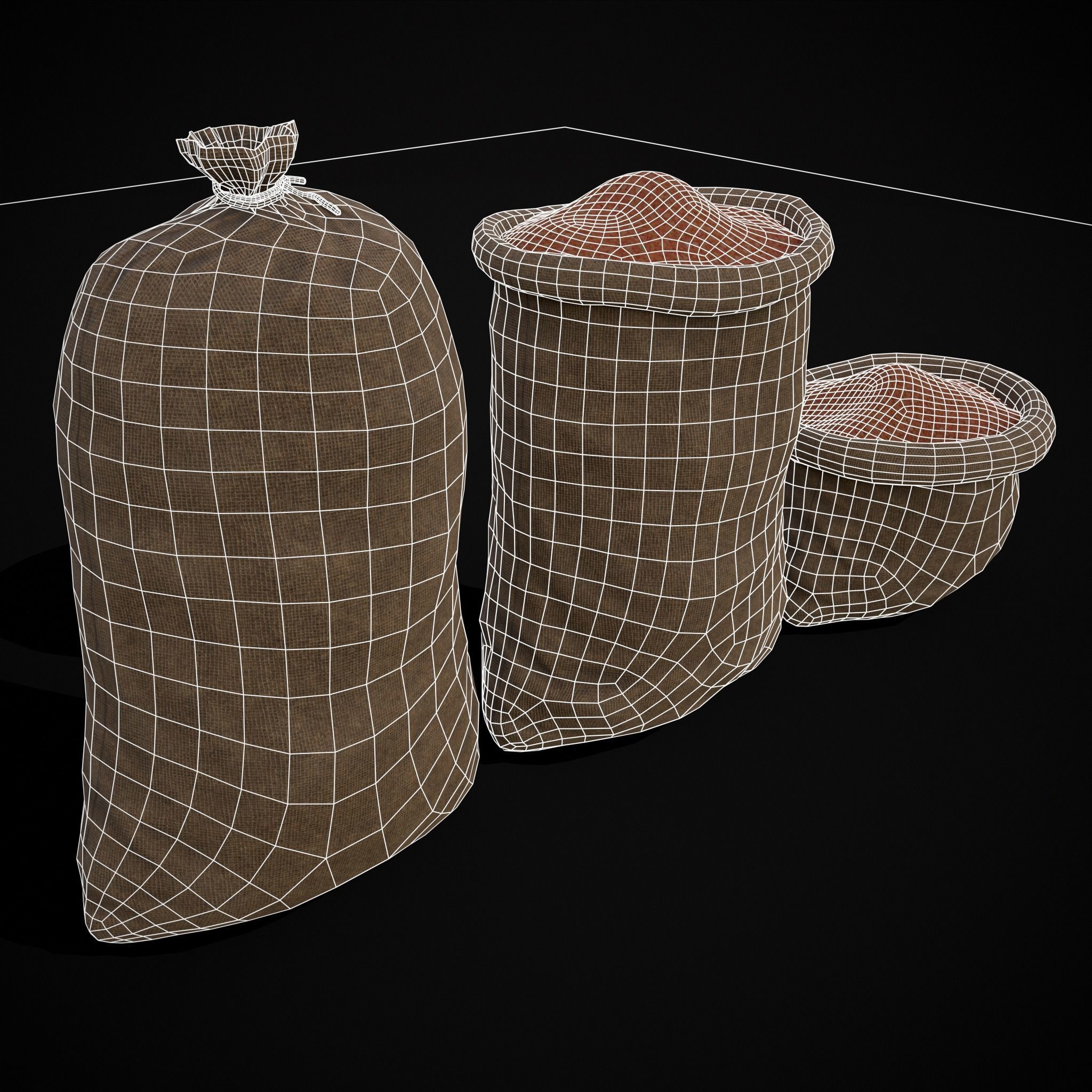 Burlap Sacks of Lentils Low-poly 3D model_10
