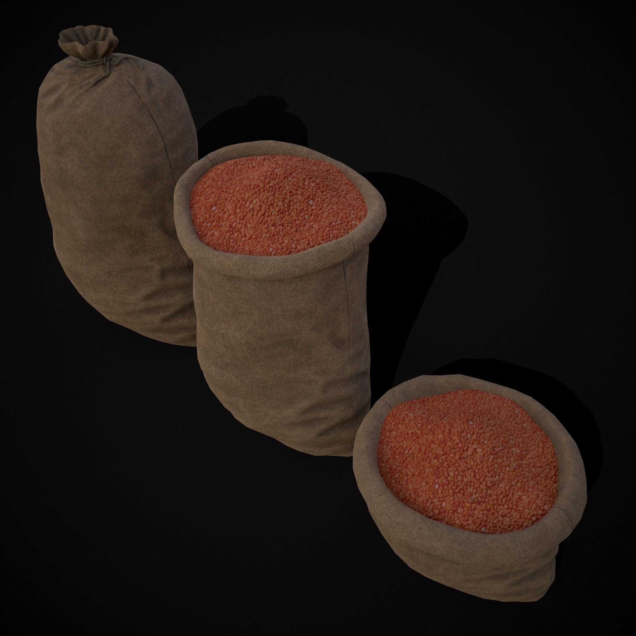 Burlap Sacks of Lentils Low-poly 3D model_7