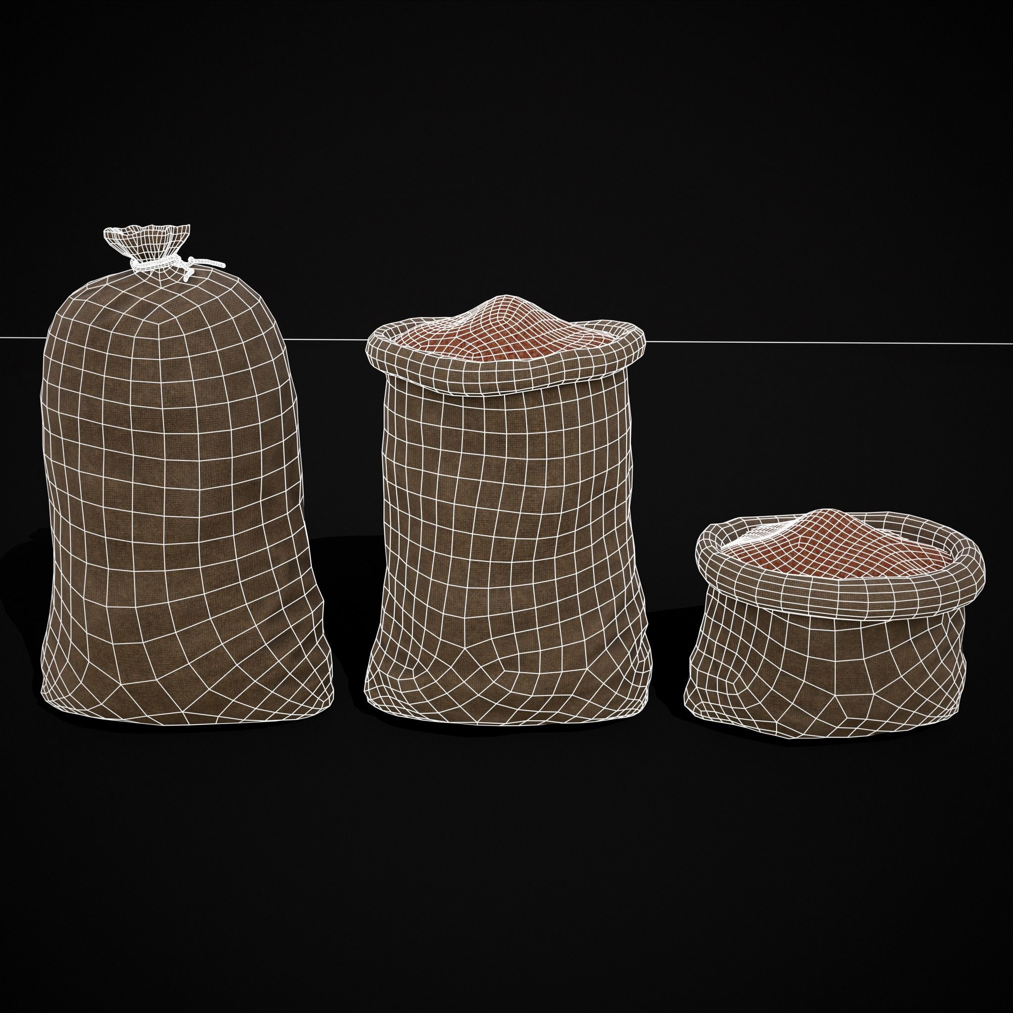 Burlap Sacks of Lentils Low-poly 3D model_2
