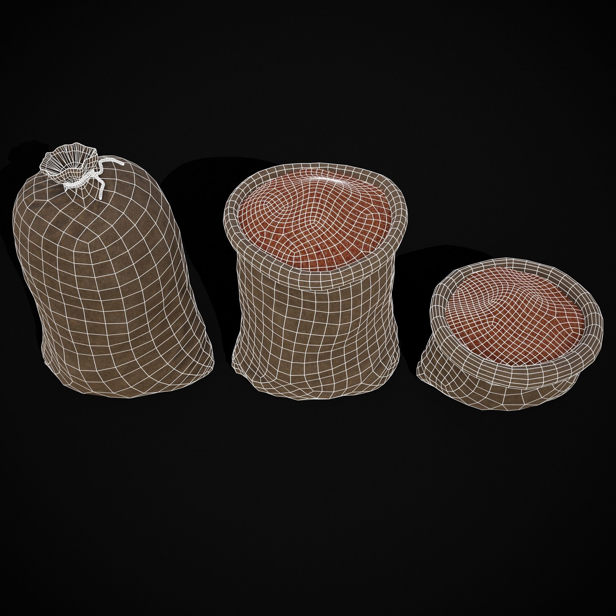 Burlap Sacks of Lentils Low-poly 3D model_4