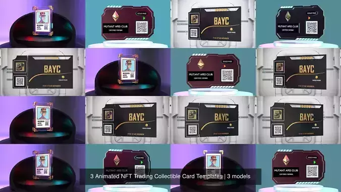 3 Animated NFT Trading Collectible Card Templates