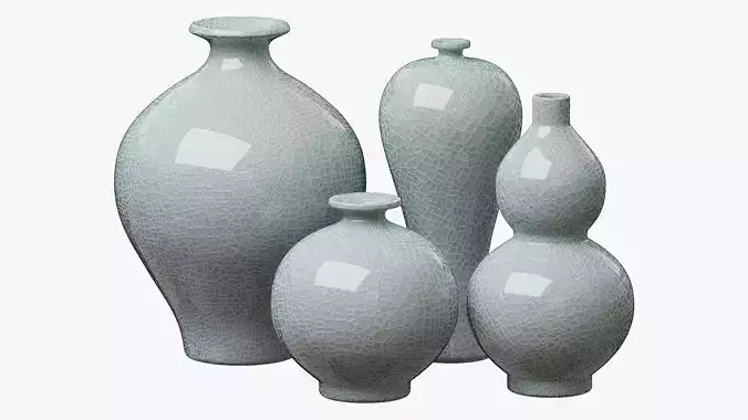 Four vases with crackle effect