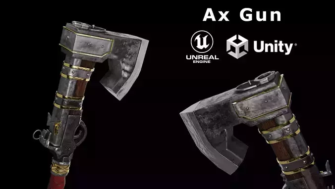 Ax Gun Low-Poly 3D Model