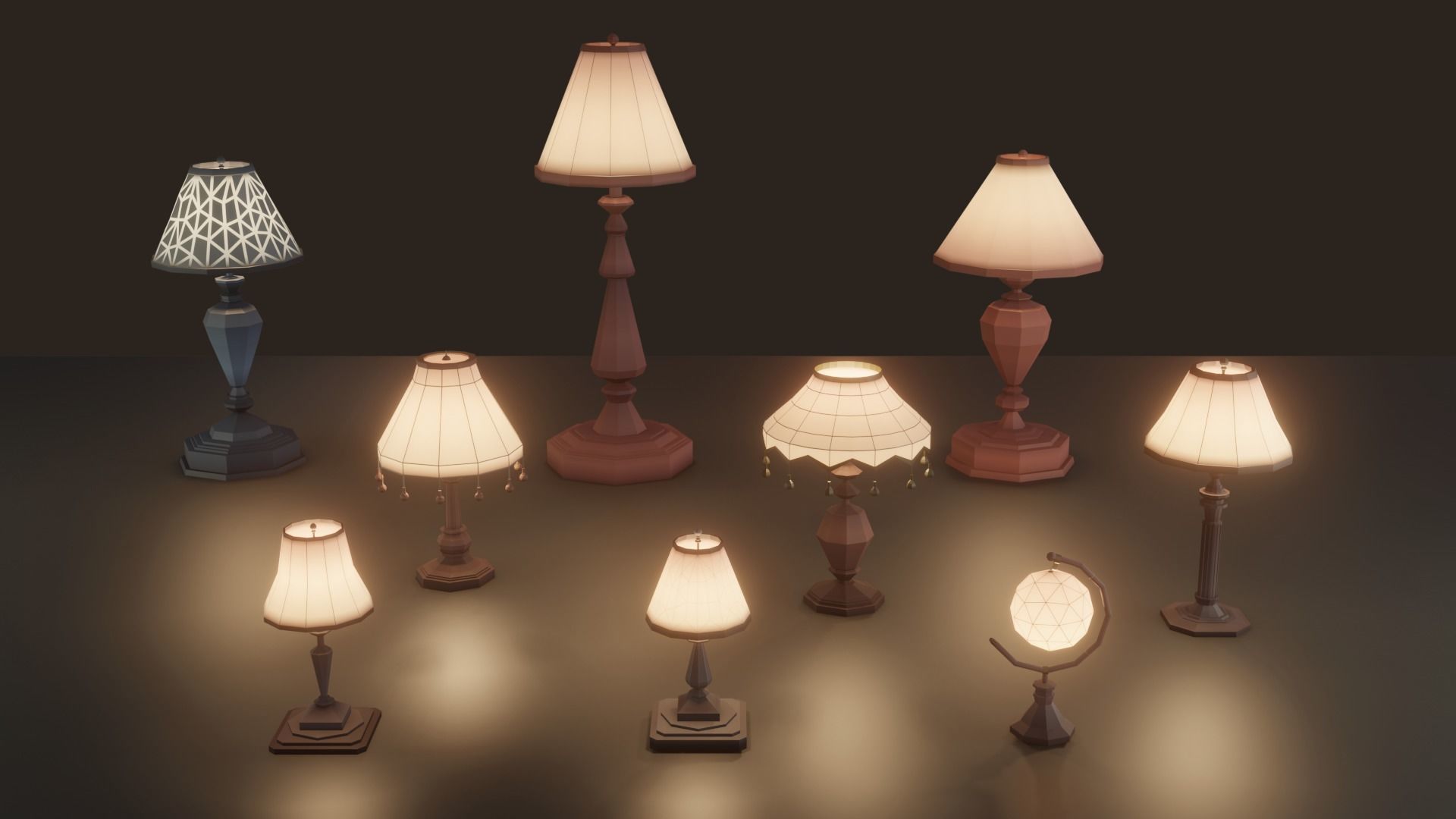 Collection 9 Vintage Lamps Low Poly   Low-poly 3D model_1
