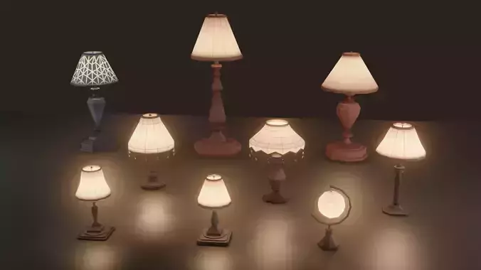 Collection 9 Vintage Lamps Low Poly  