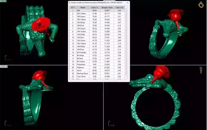 CROCODILE RING HOLDING A ROSE