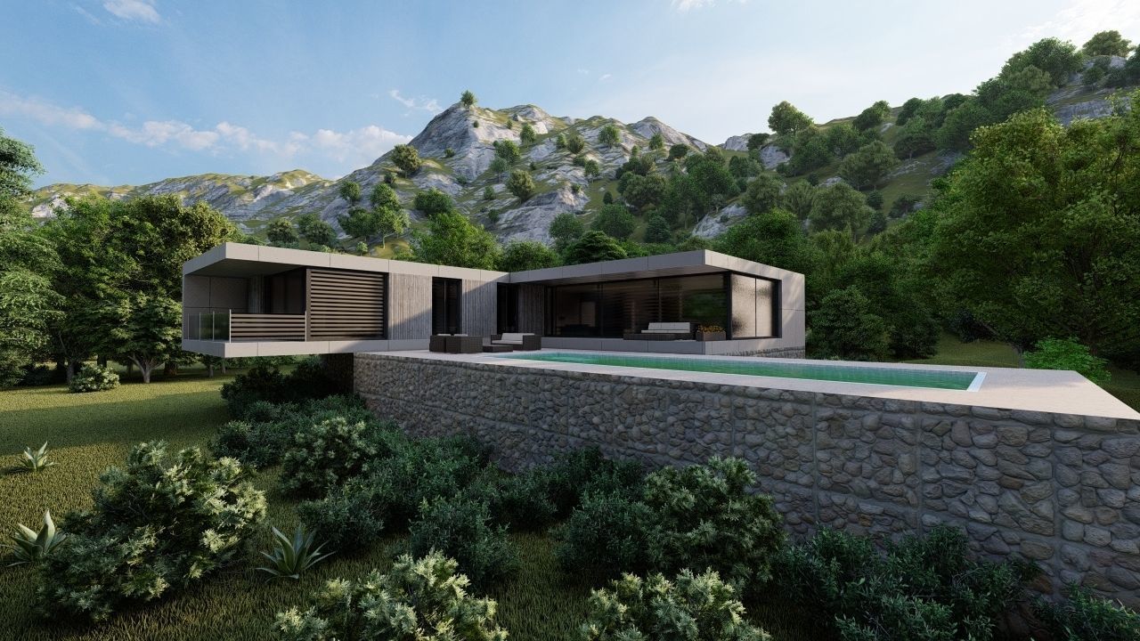 Casa Scene-villa-modern house 3D model_1