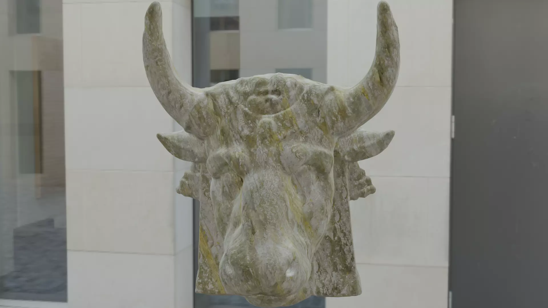Ox head in rock material Low-poly 3D model