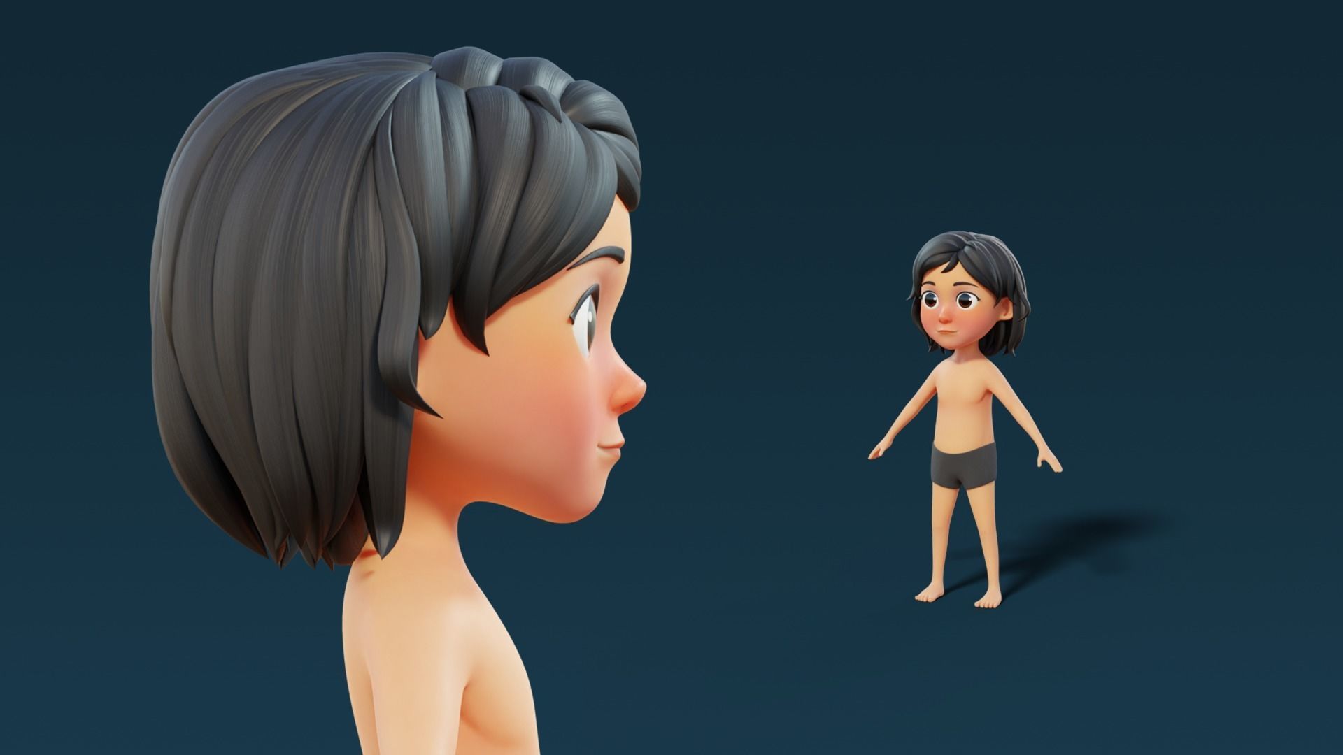 Cartoon Base Mesh Kid Female 3D model_7