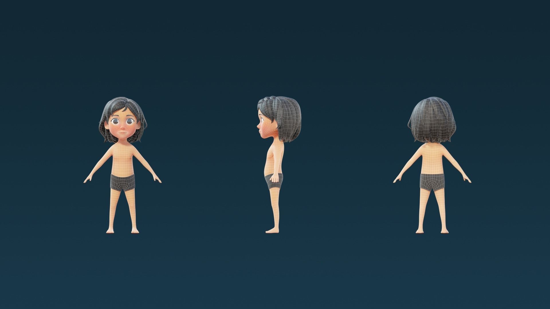 Cartoon Base Mesh Kid Female 3D model_2