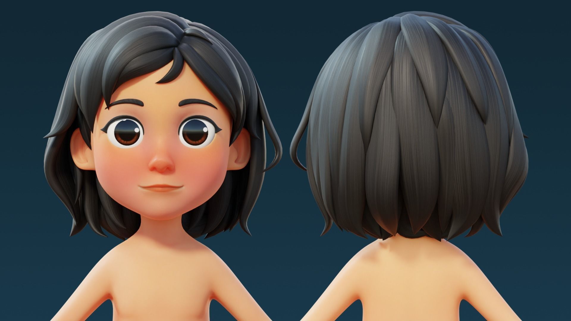 Cartoon Base Mesh Kid Female 3D model_5