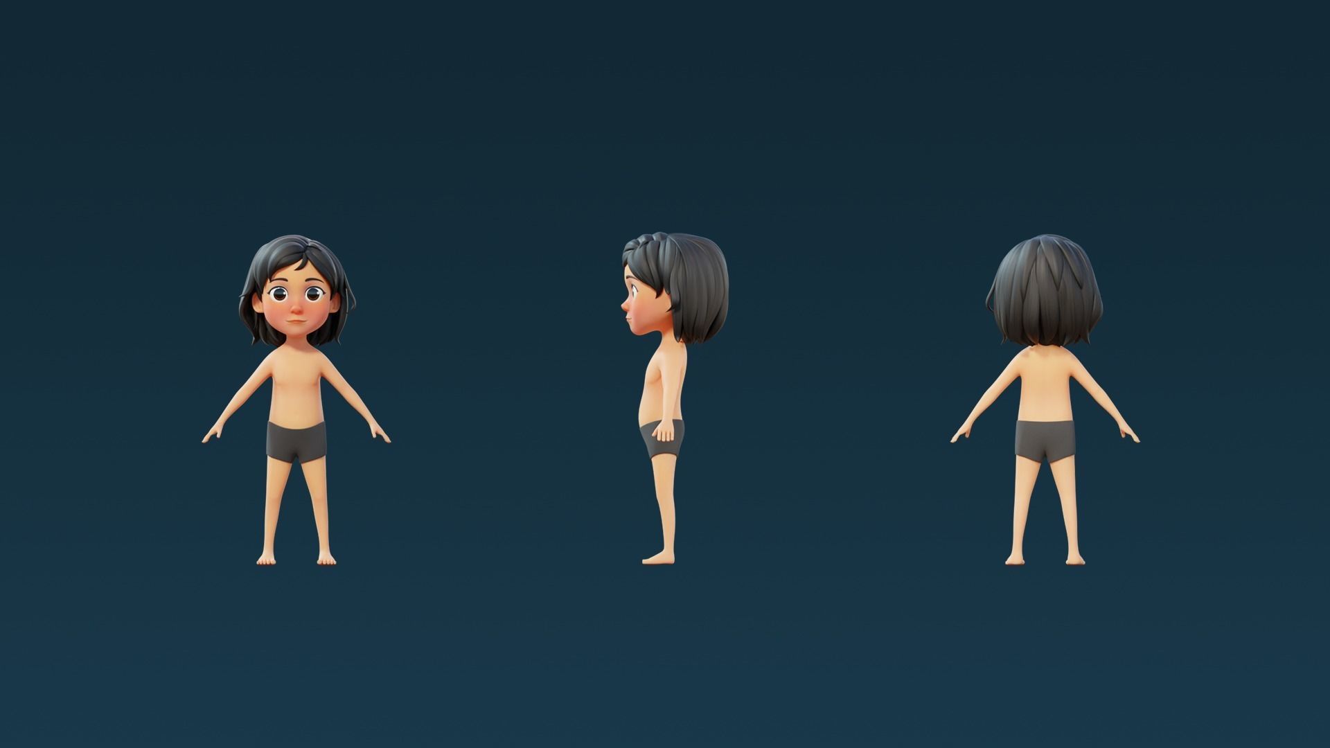 Cartoon Base Mesh Kid Female 3D model_1