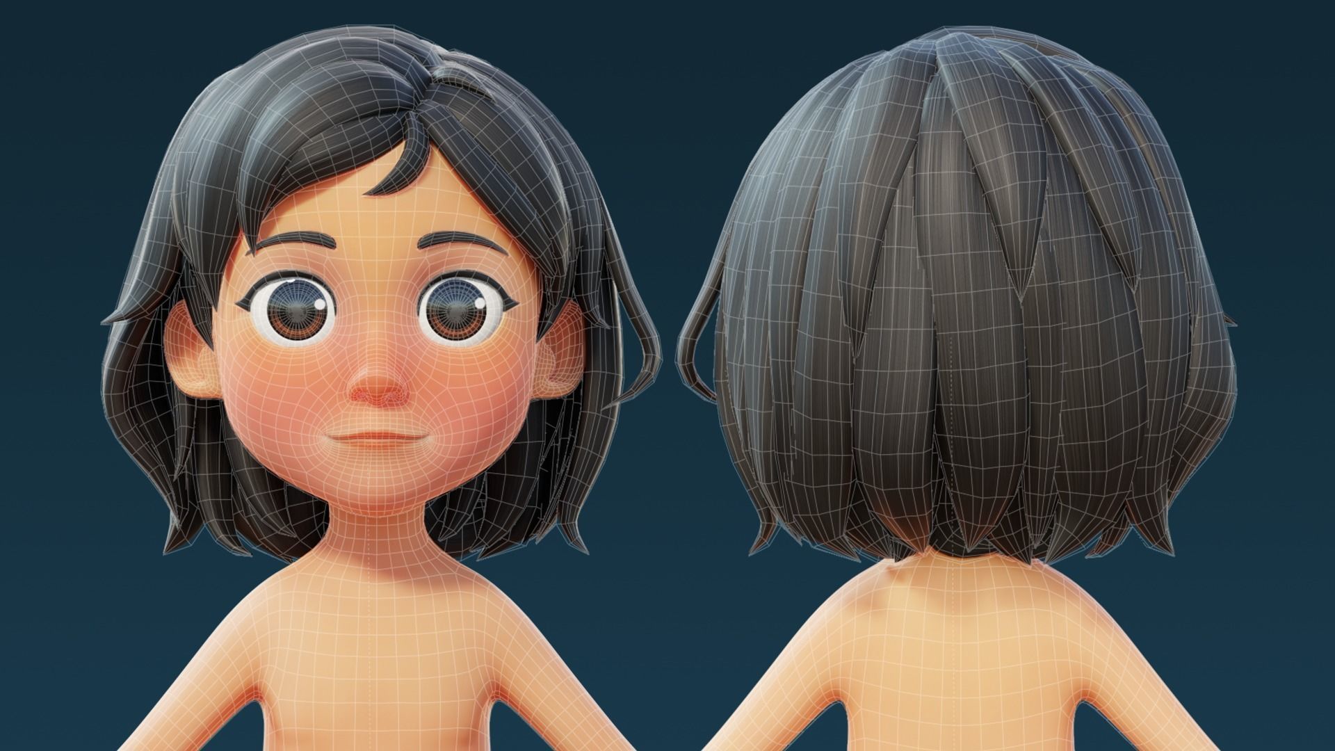 Cartoon Base Mesh Kid Female 3D model_6