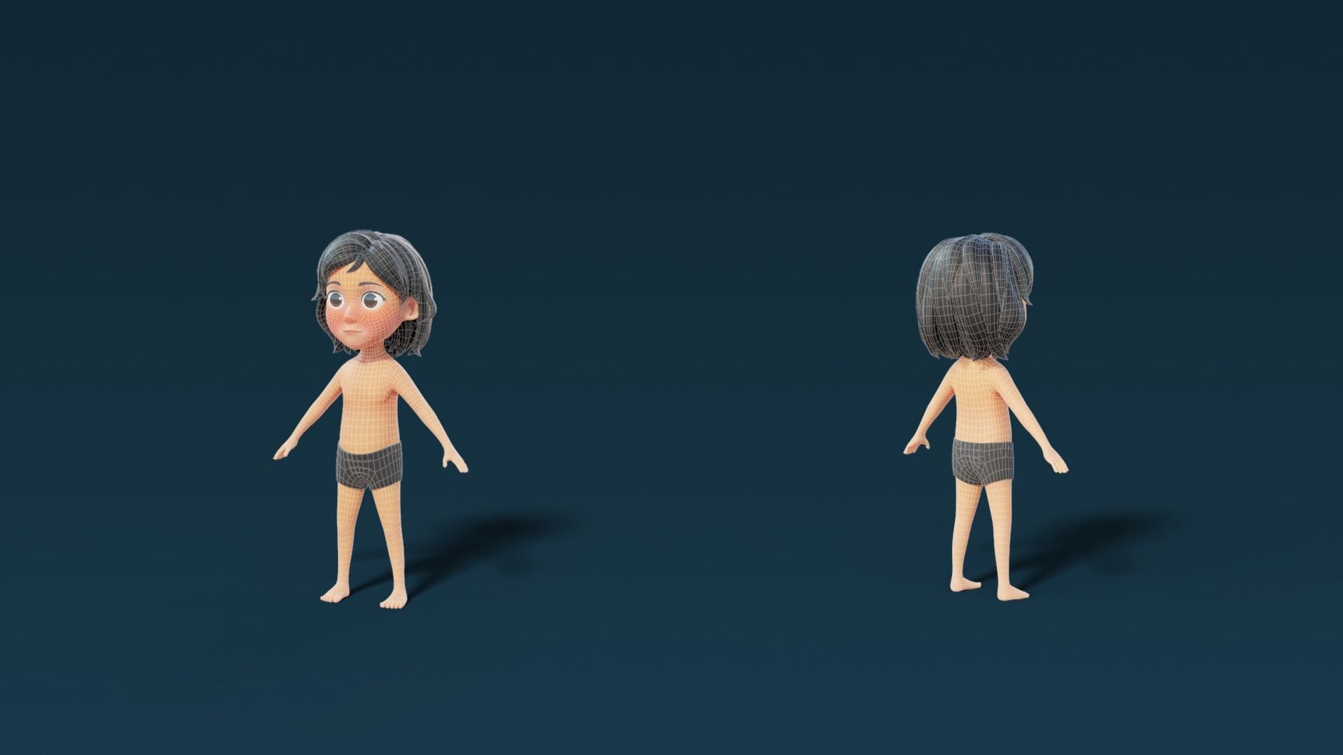 Cartoon Base Mesh Kid Female 3D model_4