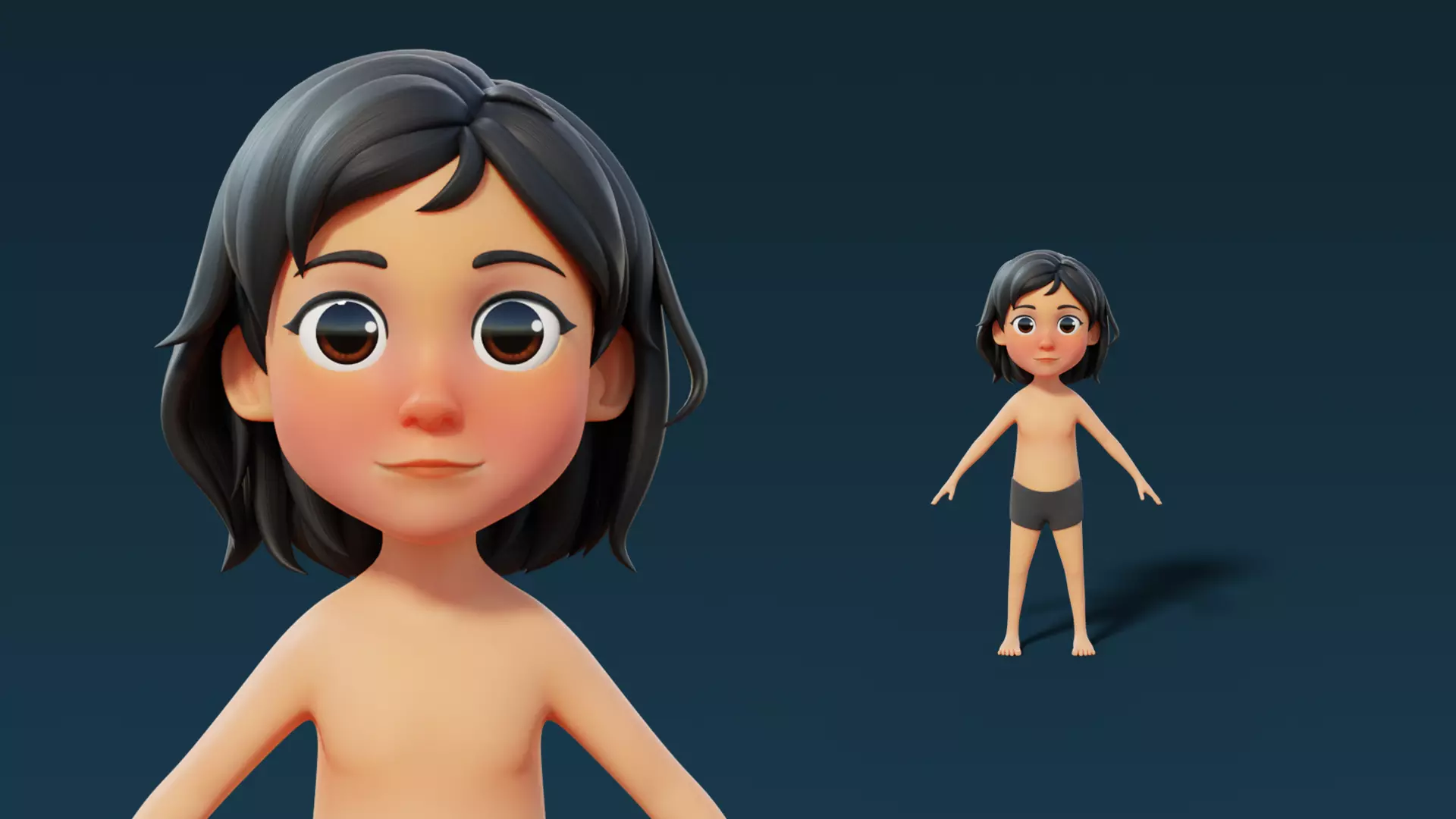 Cartoon Base Mesh Kid Female 3D model_0