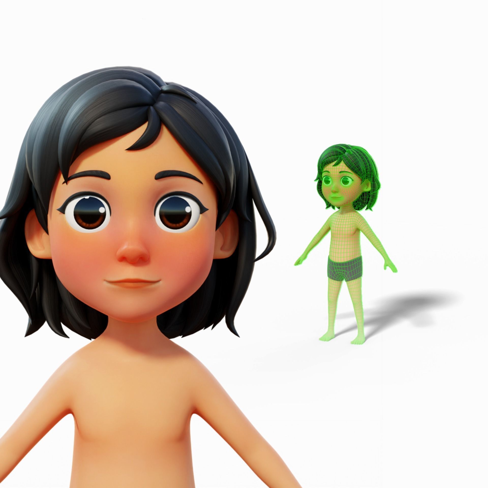 Cartoon Base Mesh Kid Female 3D model_10